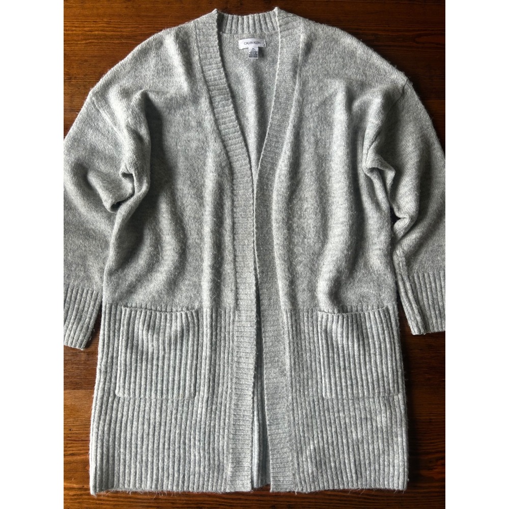 Calvin Klein Gray Long Cardigan Sweater Small‎